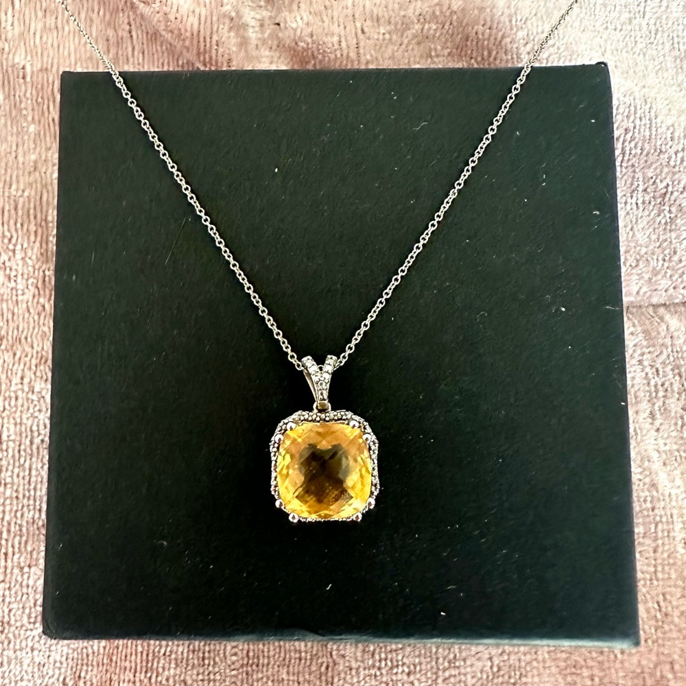 Genuine Citrine and Cubic Zirconia Sterling Silver Necklace